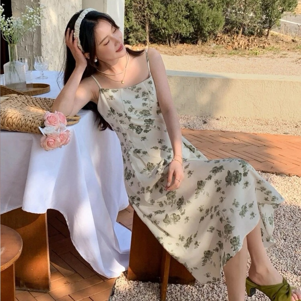 Floral Green and Cream Dress